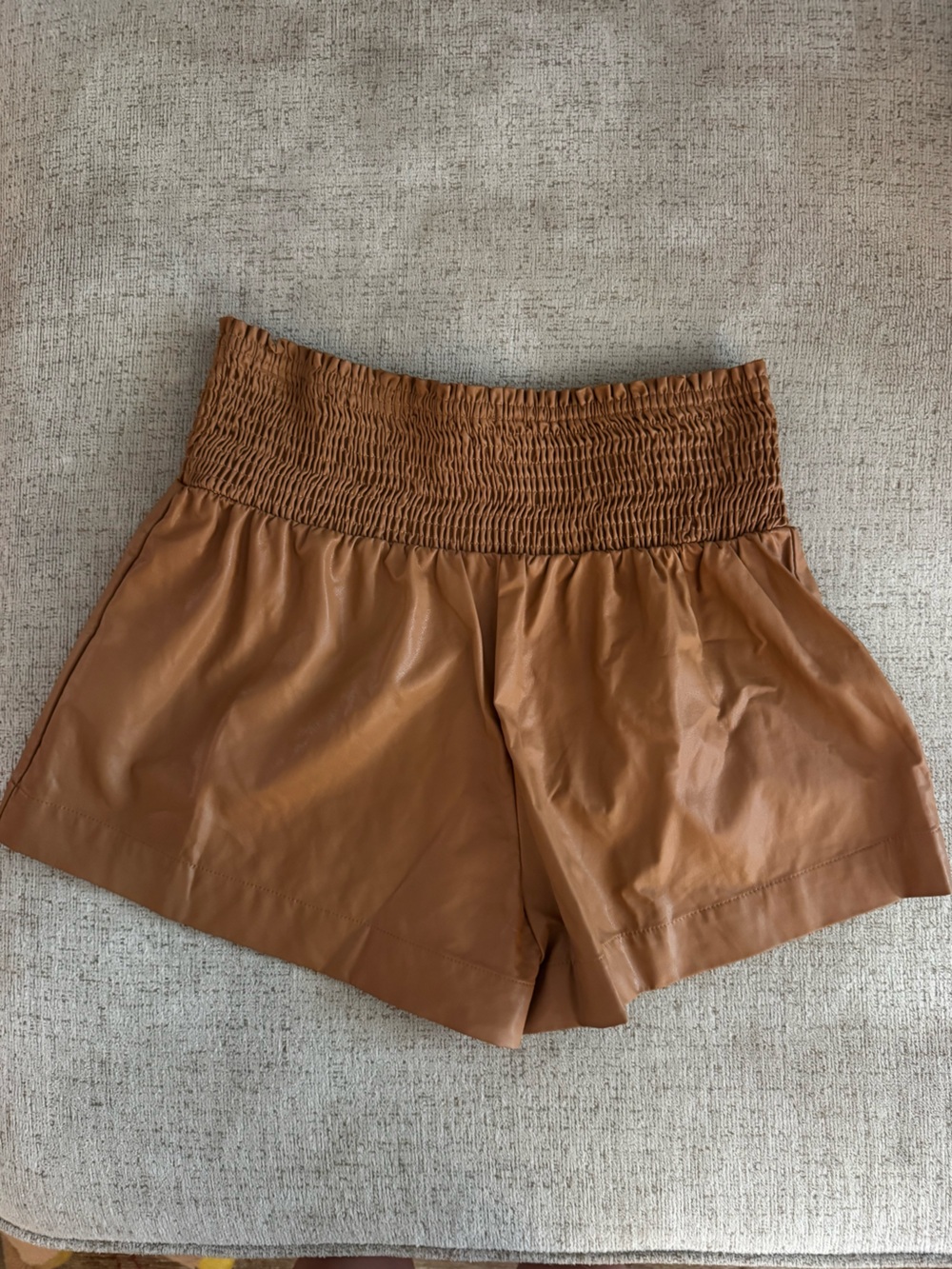TCEC High-Waist Tan Faux Leather Shorts